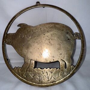 Vintage Brass Pig Trivet "1995" Kitchen Decor Farm